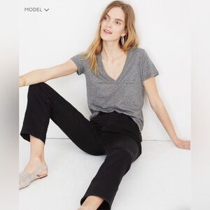 Madewell Whisper Cotton V-Neck Pocket Tee in Heather Mercury Gray